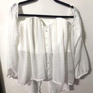 $12! Sweetheart neckline & Swiss dot 3/4 sleeve top with corset style & overlay